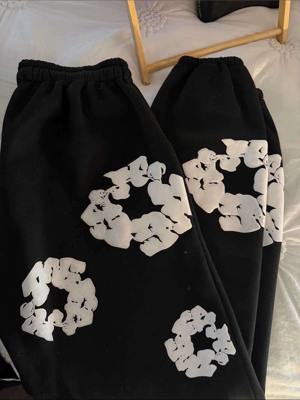 Black Kids Sweatpants with White Floral Circle Print